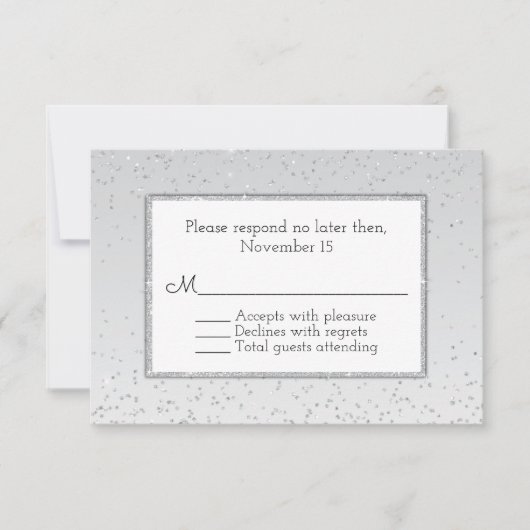 Silver Glitzer und Shine Wedding RSVP Karte (Vorderseite)