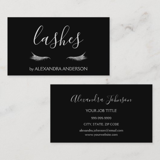 Silver Glitzer und Sparkle Eyelash Extension Visitenkarte (Vorne/Hinten)