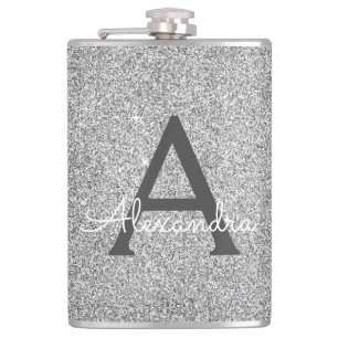 Silver Glitzer und Sparkle Monogramm Flachmann