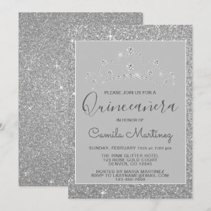 Silver Glitzer und Sparkle Quinceanera Einladung