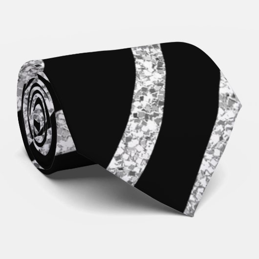 SILVER GLITZER UND ZEBRA STRIPEN KRAWATTE (Gerollt)