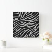 SILVER GLITZER UND ZEBRA STRIPES WALL CLOCK QUADRATISCHE WANDUHR (Zuhause)
