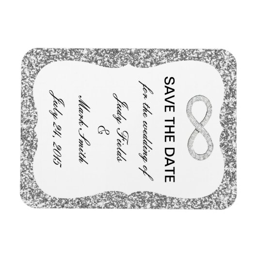 Silver Glitzer Unendlichkeit Speichern des Datumsf Magnet (Horizontal)