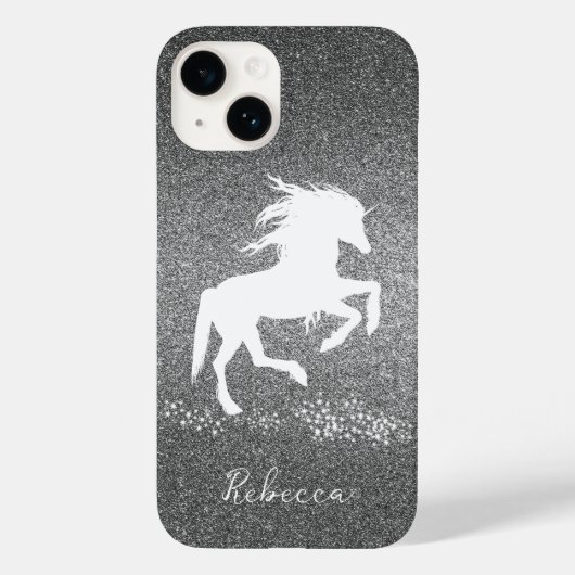 Silver Glitzer Unicorn Case-Mate iPhone Case (Rückseite)