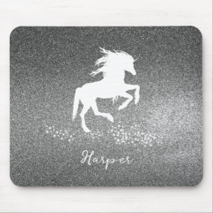 Silver Glitzer Unicorn Mouse Pad Mousepad
