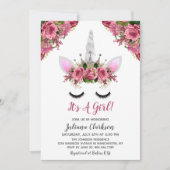 Silver Glitzer Unicorn Princess Baby Dusche Einladung (Vorderseite)