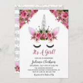 Silver Glitzer Unicorn Princess Baby Dusche Einladung (Vorne/Hinten)