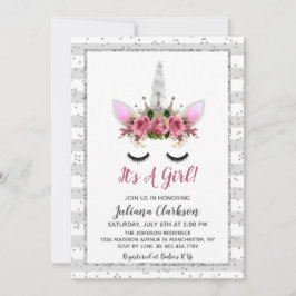 Silver Glitzer Unicorn Princess Baby Dusche Einladung