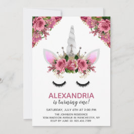 Silver Glitzer Unicorn Princess Birthday Einladung