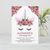 Silver Glitzer Unicorn Princess Birthday Einladung (Stehend Vorderseite)