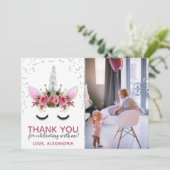 Silver Glitzer Unicorn Princess Danke Einladung (Stehend Vorderseite)