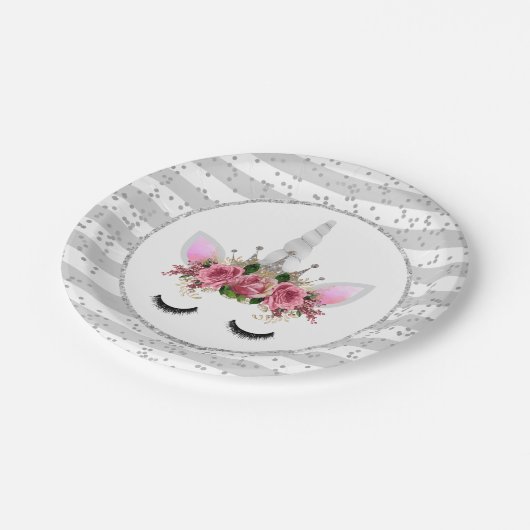 Silver Glitzer Unicorn Princess Pappteller (Schrägansicht)