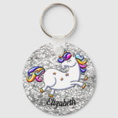 Silver Glitzer Unicorn Schlüsselanhänger (Vorderseite)