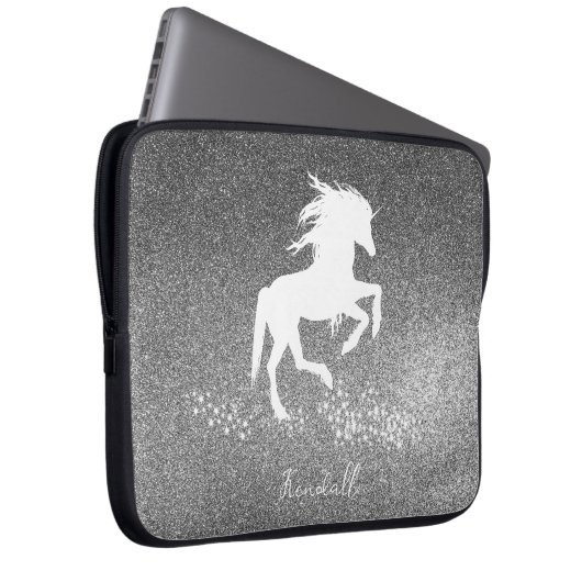 Silver Glitzer Unicoron Notebook-Sieb Laptopschutzhülle (Vorne Rechts)