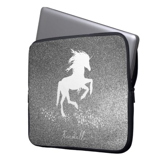 Silver Glitzer Unicoron Notebook-Sieb Laptopschutzhülle (Vorderseite Links)