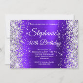 Silver Glitzer Violet Extravagant Monogram 40. Geb Einladung (Vorderseite)