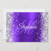Silver Glitzer Violet Extravagant Monogram 40. Geb Einladung (Rückseite)
