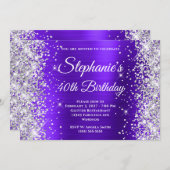 Silver Glitzer Violet Extravagant Monogram 40. Geb Einladung (Vorne/Hinten)