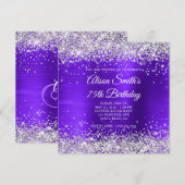 Silver Glitzer Violet Lila Extravagant 75. Geburts Einladung (Vorne/Hinten)