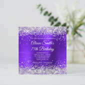Silver Glitzer Violet Lila Extravagant 75. Geburts Einladung (Stehend Vorderseite)