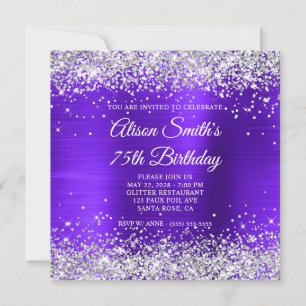 Silver Glitzer Violet Lila Extravagant 75. Geburts Einladung