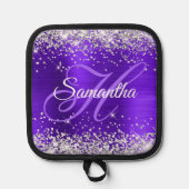 Silver Glitzer Violet Lila Extravagant Mit Monogra Topflappen (Vorderseite)