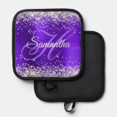 Silver Glitzer Violet Lila Extravagant Mit Monogra Topflappen (Vorderseite/Rückseite)