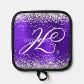 Silver Glitzer Violet Lila Foil Extravagant Monogr Topflappen (Vorderseite)