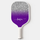 Silver Glitzer Violet Lila Ombre Modernes Script Pickleball Schläger (Rückseite)