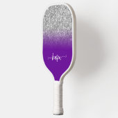 Silver Glitzer Violet Lila Ombre Modernes Script Pickleball Schläger (Links)