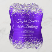 Silver Glitzer Violet Monogram 40. Geburtstag Einladung (Vorne/Hinten)