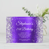 Silver Glitzer Violet Monogramm 21. Geburtstag Einladung (Stehend Vorderseite)