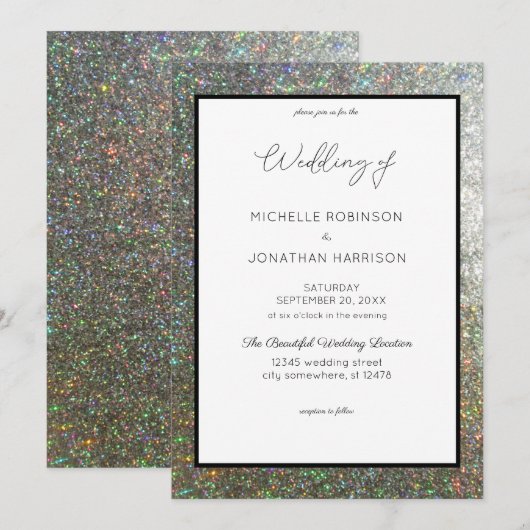 Silver Glitzer Wedding Einladung (Vorne/Hinten)