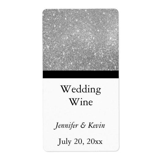 Silver Glitzer Wedding Mini Wine Label (Vorne)