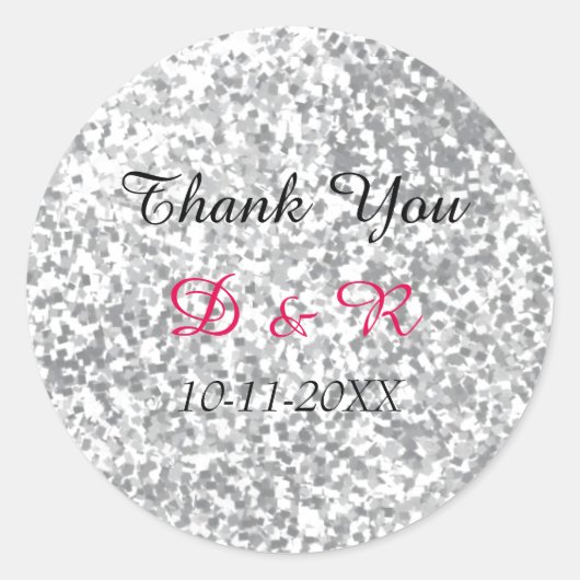 Silver Glitzer Wedding Personalisiert Runder Aufkleber (Vorderseite)