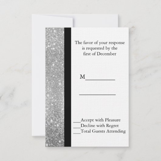 Silver Glitzer Wedding RSVP Card Karte (Vorderseite)