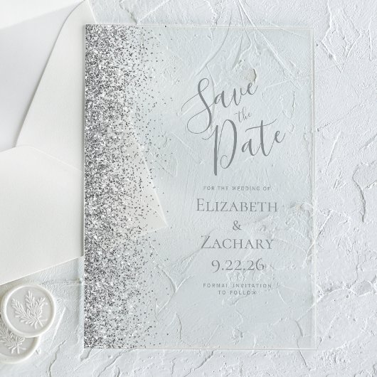 Silver Glitzer Wedding Save the Date Acryleinladungen