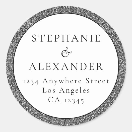 Silver Glitzer Wedname Rücksendeadresse Runder Aufkleber (Vorderseite)