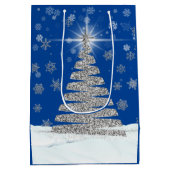 Silver Glitzer Weihnachtsbaum auf blau Mittlere Geschenktüte (Rückseite)