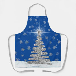 Silver Glitzer Weihnachtsbaum auf blau Schürze