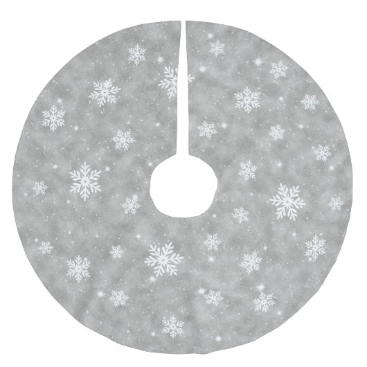 Silver Glitzer Weihnachtsstars Schneeflocken Muste Polyester Weihnachtsbaumdecke (Vorderseite)