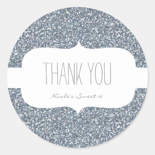 Silver Glitzer White Birthday Party Gefallen Stick Runder Aufkleber (Vorderseite)