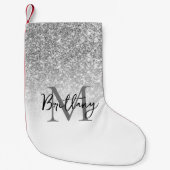 Silver Glitzer White Ombre Mit Monogramm Kleiner Weihnachtsstrumpf (Vorderseite)