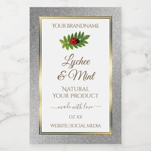 Silver Glitzer White Product Labels Ladybug Leaf Lebensmitteletikett (Einzelnes Label)
