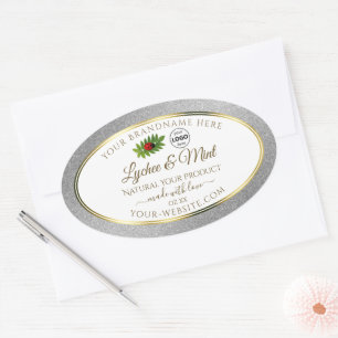 Silver Glitzer White Product Labels Ladybug Logo Ovaler Aufkleber