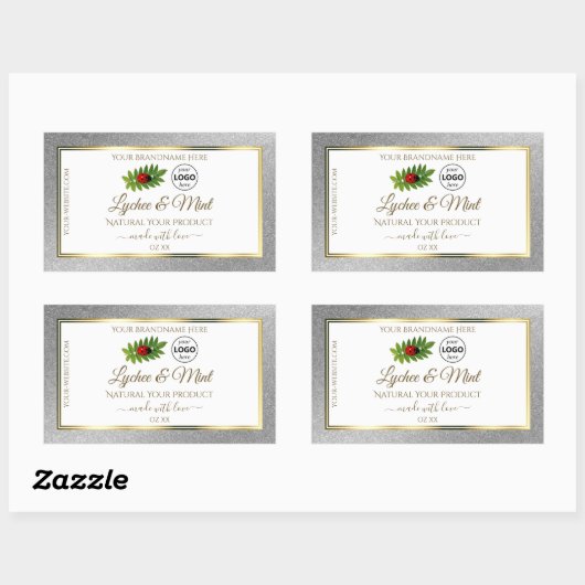 Silver Glitzer White Product Labels Ladybug Logo Rechteckiger Aufkleber (Blatt)