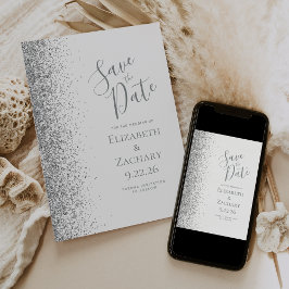 Silver Glitzer White Save the Date Ankündigung