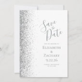 Silver Glitzer White Save the Date Ankündigung (Vorderseite)