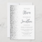 Silver Glitzer White Script QR Code Hochzeit Einladung (Vorderseite)