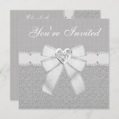 Silver Glitzer & White Sparkle Herzjuwel Einladung (Vorne/Hinten)